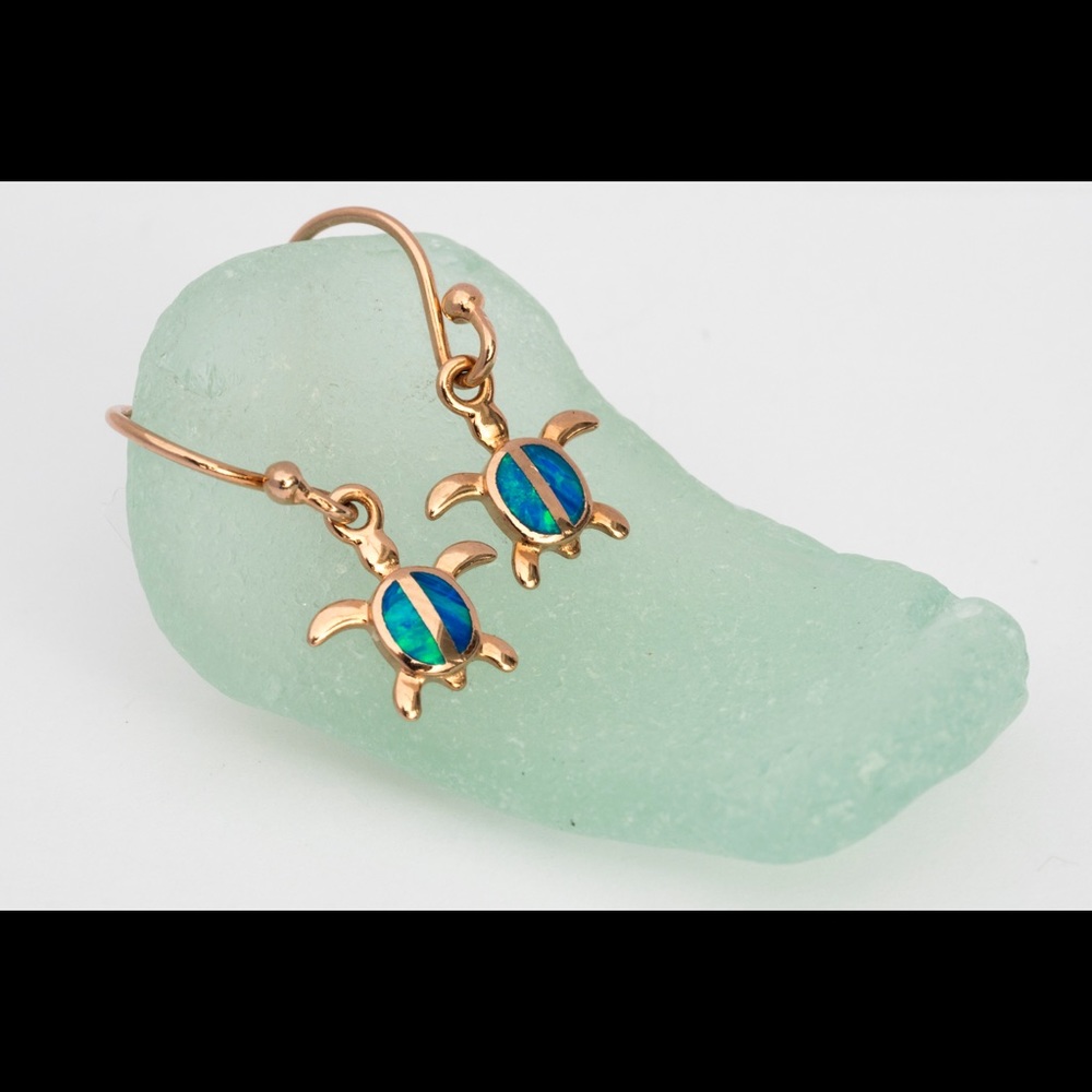 Rose Gold Plated Blue Opal Turtle Earrings